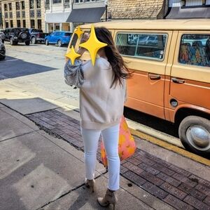 Cream and Silver Off-the-Shoulder Knit Sweater